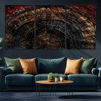 Dark Wood Ring Wall Art Canvas Print, Framed Abstract Tree Slice Print, Rustic Wood Grain Decor