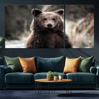 Brown Bear Wall Art Canvas Print, Framed Majestic Woodland Wildlife Cabin Art