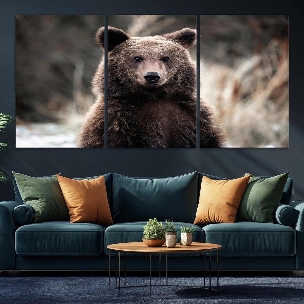 Brown Bear Wall Art Canvas Print, Framed Majestic Woodland Wildlife Cabin Art