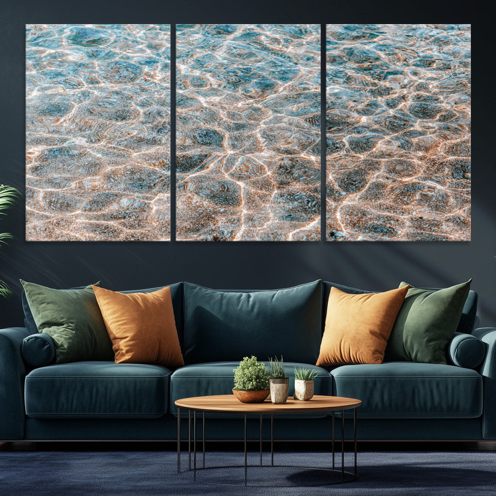 Clear Water Wall Art Canvas Print | Framed Sunlit Ocean Ripples
