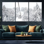 Snowy Ski Lift Wall Art | Framed Winter Mountain Canvas
