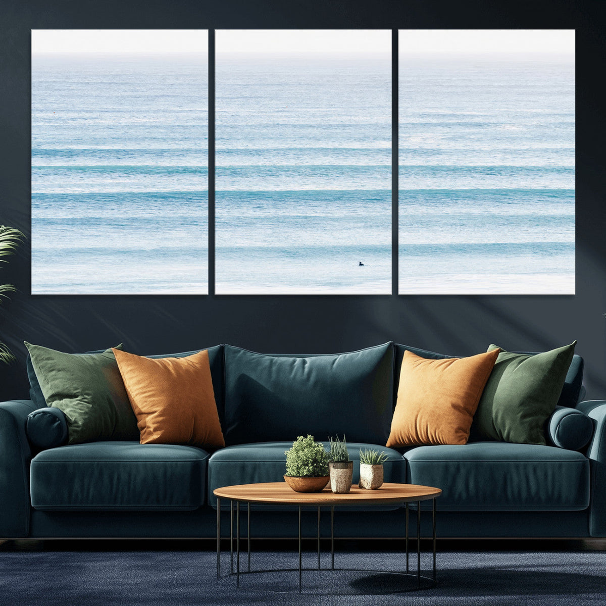 Ocean Wave Surfer Wall Art | Framed Minimal Seascape Canvas