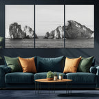 Coastal Wall Art | Framed Black White Ocean Canvas Artwork