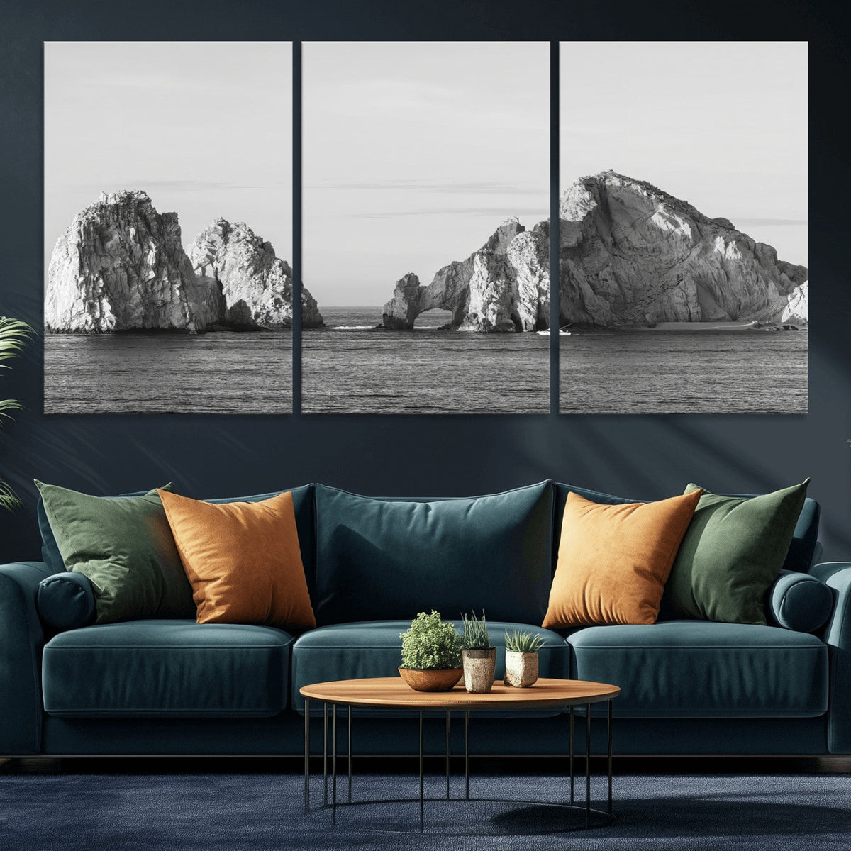 Coastal Wall Art | Framed Black White Ocean Canvas Artwork