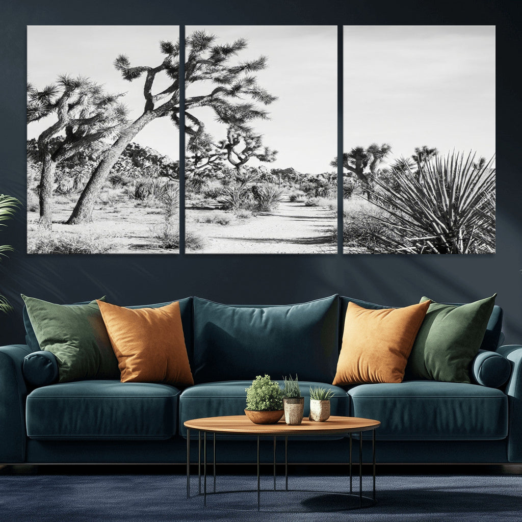 Joshua Tree Wall Art | Black & White Canvas Print, Nature Serenity Decor