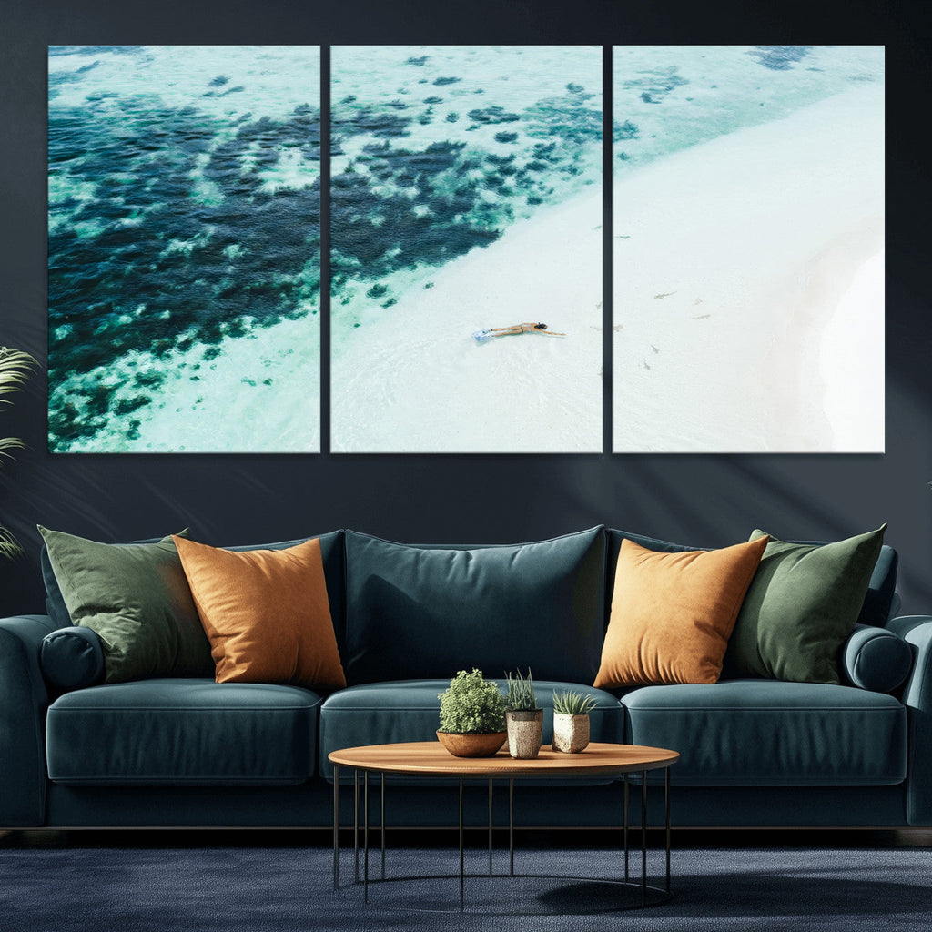 Minimal Beach Wall Art | Framed Ocean Swimming Canvas
