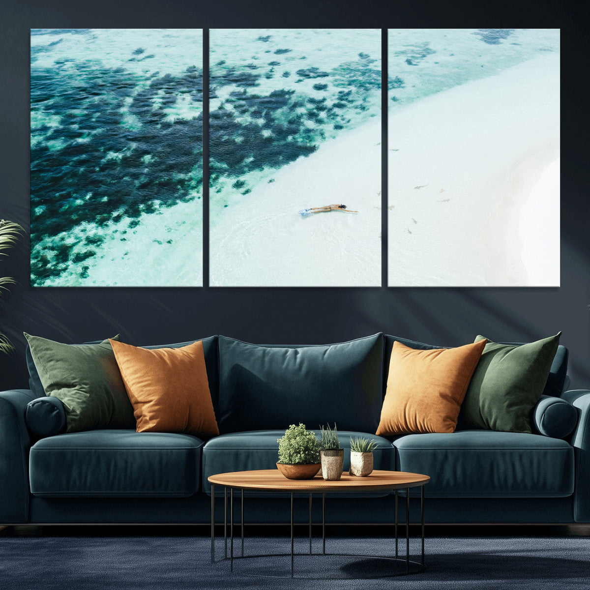 Minimal Beach Wall Art | Framed Ocean Swimming Canvas