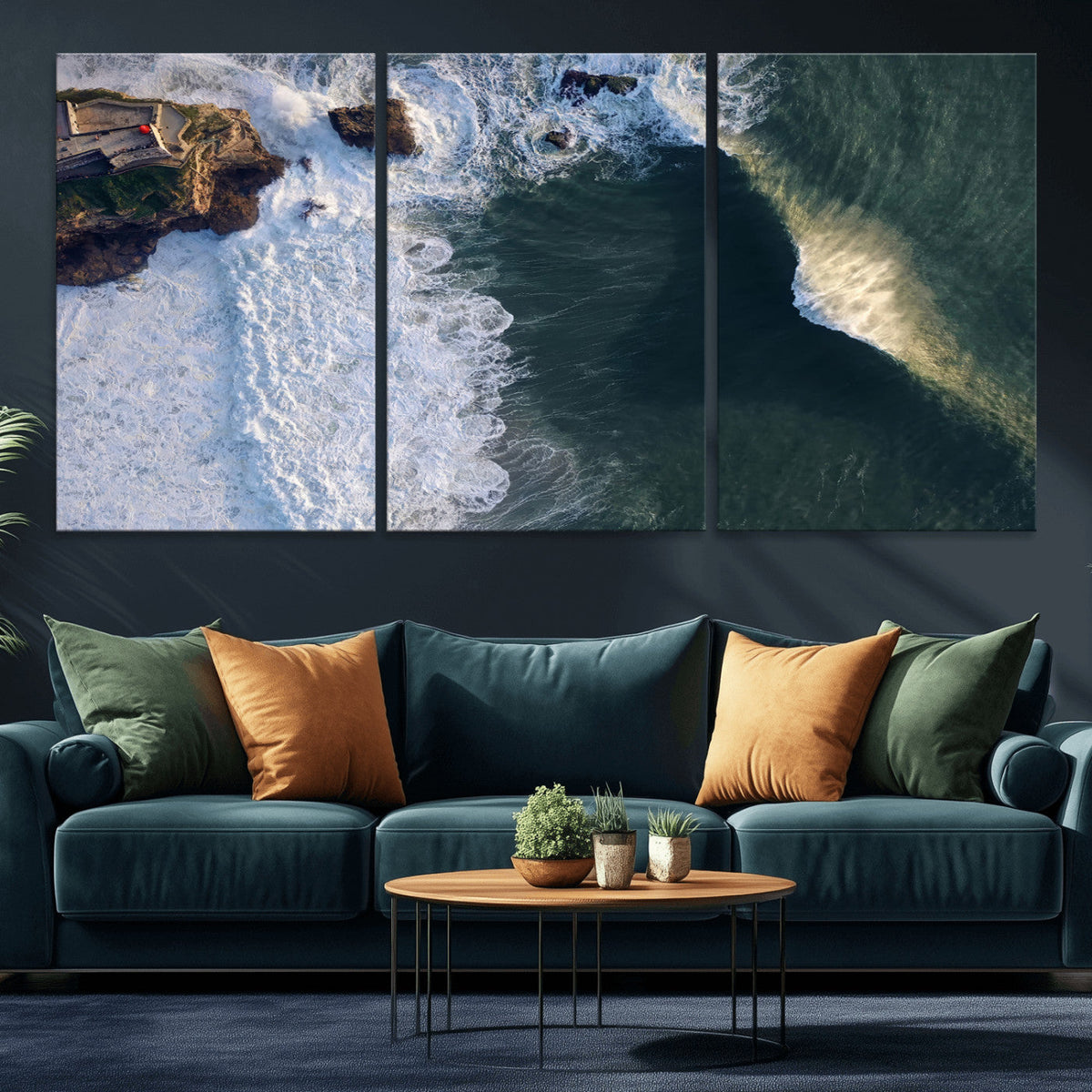 Ocean Wave Wall Art | Aerial Coastal View Canvas Artwork