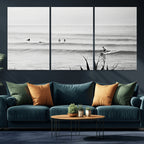Surfer Silhouette Wall Art | Framed Calm Ocean Canvas
