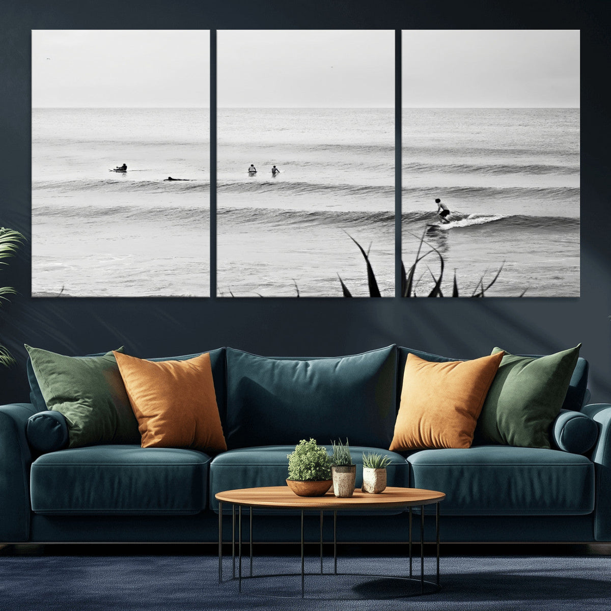 Surfer Silhouette Wall Art | Framed Calm Ocean Canvas