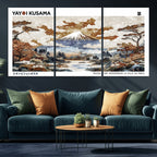 Modern Japanese Wall Art Canvas Print, Framed Abstract Mount Fuji Landscape, Yayoi Kusama Canvas Wall Art