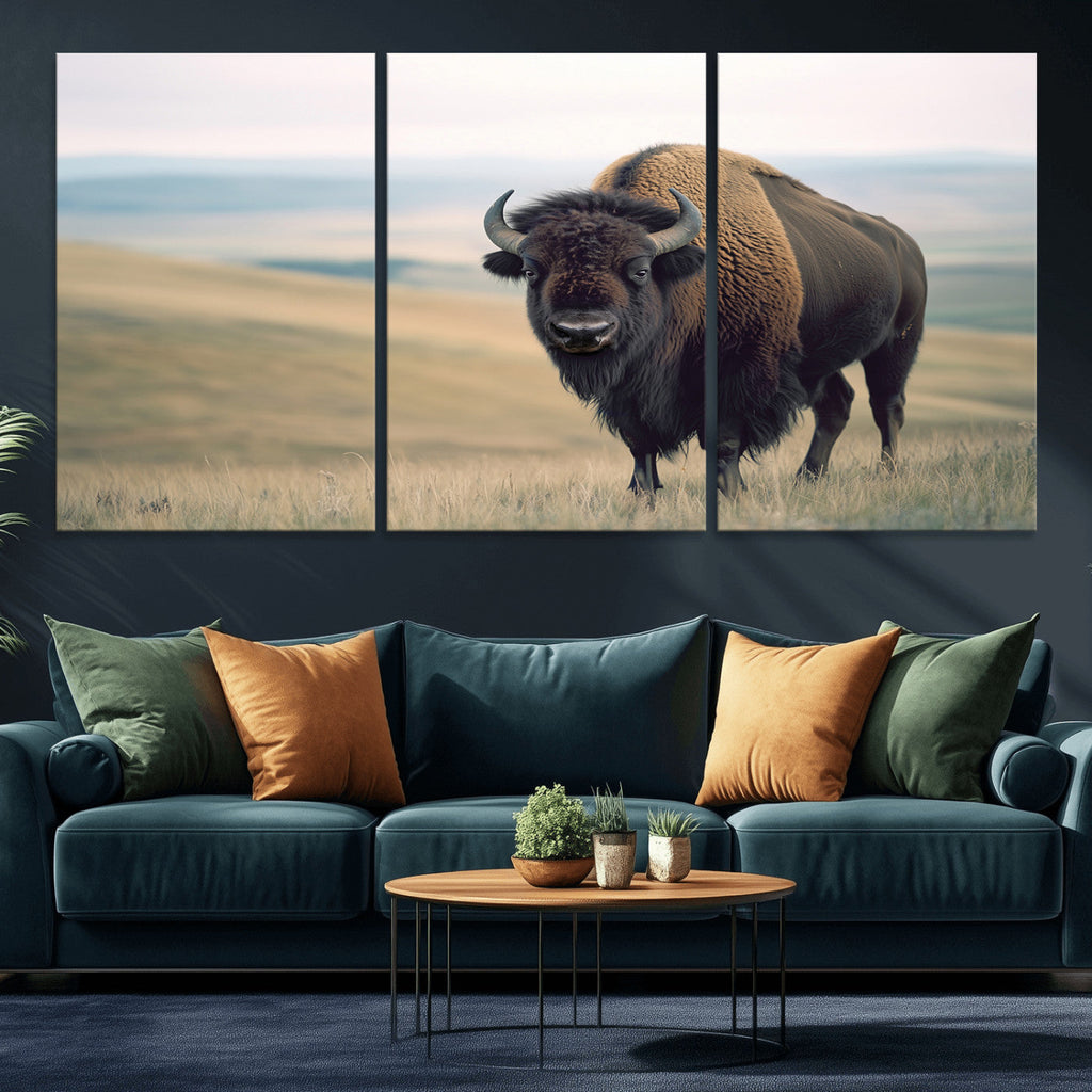 Bison Wall Art Canvas Print, Framed American Buffalo Rustic Western Artwork
