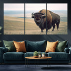 Bison Wall Art Canvas Print, Framed American Buffalo Rustic Western Artwork