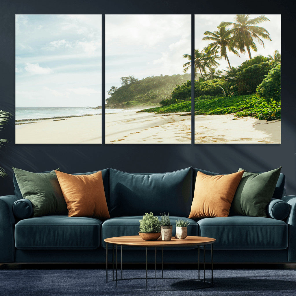 Relaxing Beach Wall Art Canvas Print, Framed Ocean View Coastal Serenity