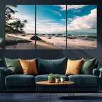 Tropical Beach Wall Art Canvas Print, Framed Ocean Waves Relaxing Seascape