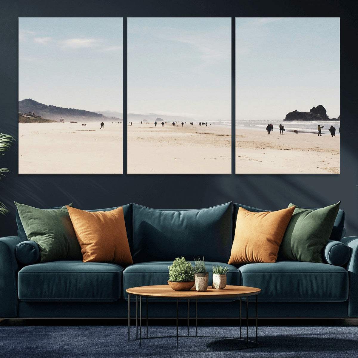 Minimalist Beach Wall Art Canvas Print, Framed Coastal Serenity Soft Sand