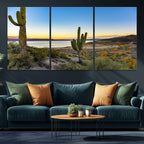 Saguaro Cactus Wall Art Canvas Print, Framed Desert Sunset Southwestern