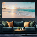 Beach Sunset Wall Art Canvas Print, Framed Ocean Waves Summer Escape