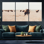 Bison Herd Wall Art Canvas Print, Framed Western Prairie Serenity