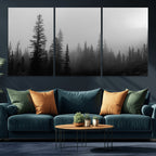Misty Pines Wall Art Canvas Print, Framed Woodland Minimalist Black and White