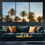 Palm Trees Wall Art Canvas Print, Framed Tropical Vibes Coastal Sunset