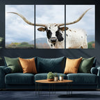 Texas Longhorn Wall Art Canvas Print, Framed Western Rustic Farmhouse