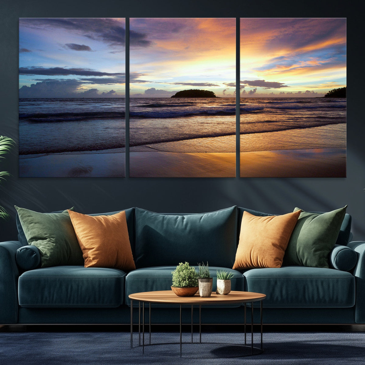 Beach Sunset Wall Art Canvas Print, Tropical Ocean Waves