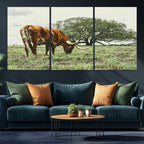 Texas Longhorn Wall Art Canvas Print, Rustic Western Ranch