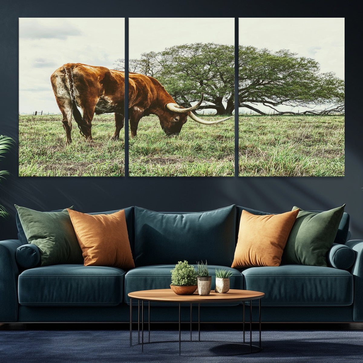 Texas Longhorn Wall Art Canvas Print, Rustic Western Ranch