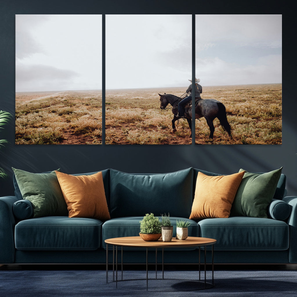 Cowboy Wall Art Canvas Print, Framed Western Rustic Ranch Scene