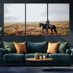 Cowboy Wall Art Canvas Print, Framed Western Rustic Ranch Scene