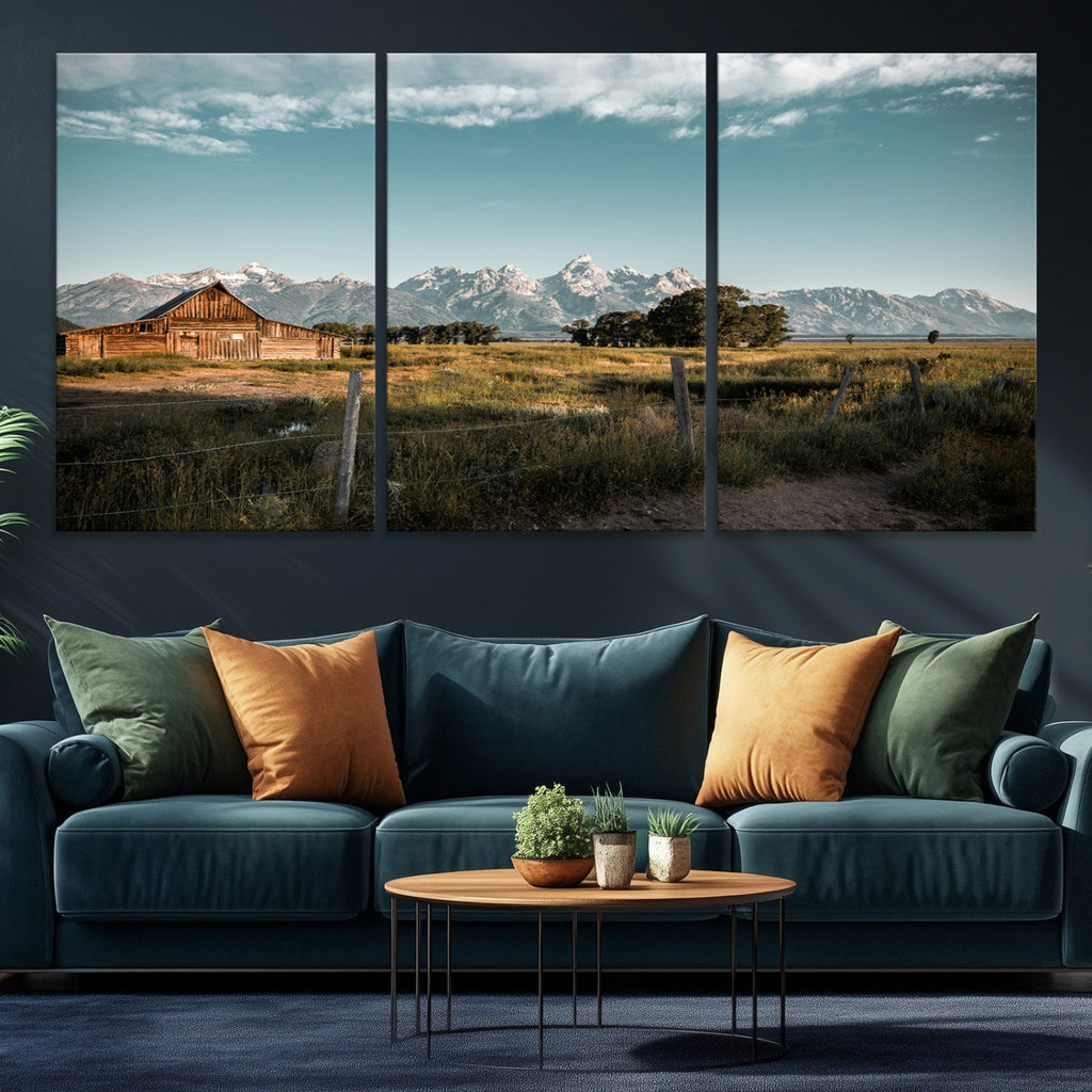Rustic Farmhouse Wall Art Canvas Print, Teton Range Mormon Row Barn