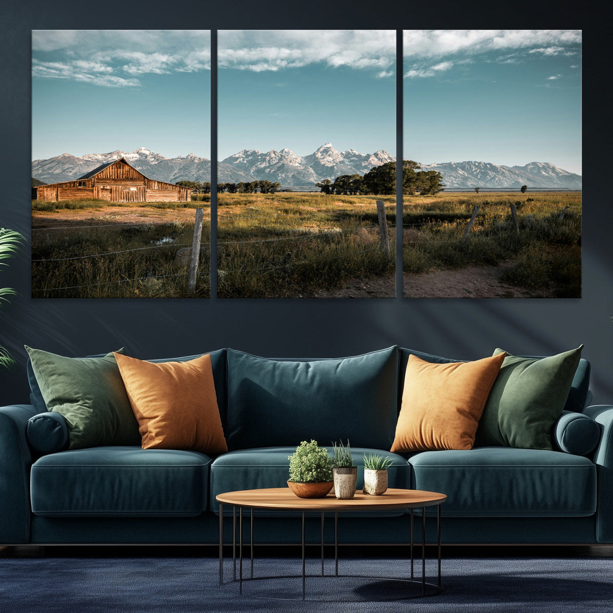 Rustic Farmhouse Wall Art Canvas Print, Teton Range Mormon Row Barn