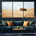 Buffalo Wall Art Canvas Print, Framed Western Wildlife Rustic Prairie Scene