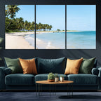 Palm Tree Coast Wall Art Canvas Print, Framed Island Getaway with Crystal Blue Water