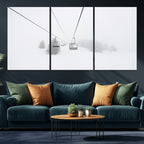 Ski Lift Wall Art Canvas Print, Framed Snowy Landscape Art, Alpine Adventure Nordic Minimalist Decor