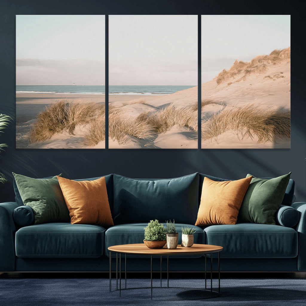 Beach Landscape Wall Art Canvas Print, Framed Sand Dune Photography, Minimalist Seascape Coastal Decor