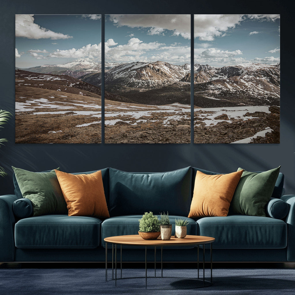 Mountain Landscape Wall Art Canvas Print, Framed Snowy Peaks Art, Rugged Highlands Rustic Adventure Decor