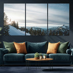 Snowy Mountains Wall Art Canvas Print, Framed Alpine Landscape Frosty Peaks Artwork