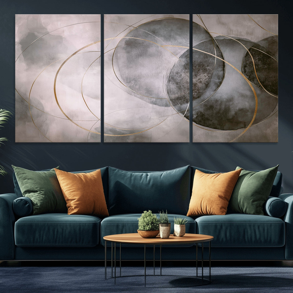 Abstract Grey Gold Wall Art | Modern Geometric Canvas