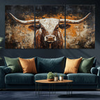 Abstract Longhorn Bull Wall Art Canvas Print, Vintage Western Texas Steer Artwork