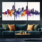 Atlanta Skyline Wall Art Canvas Print, Framed Colorful Watercolor Cityscape