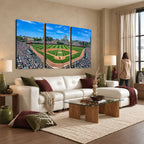 Wrigley Field Baseball Stadium Canvas Wall Art, Packed Crowd and Chicago Skyline