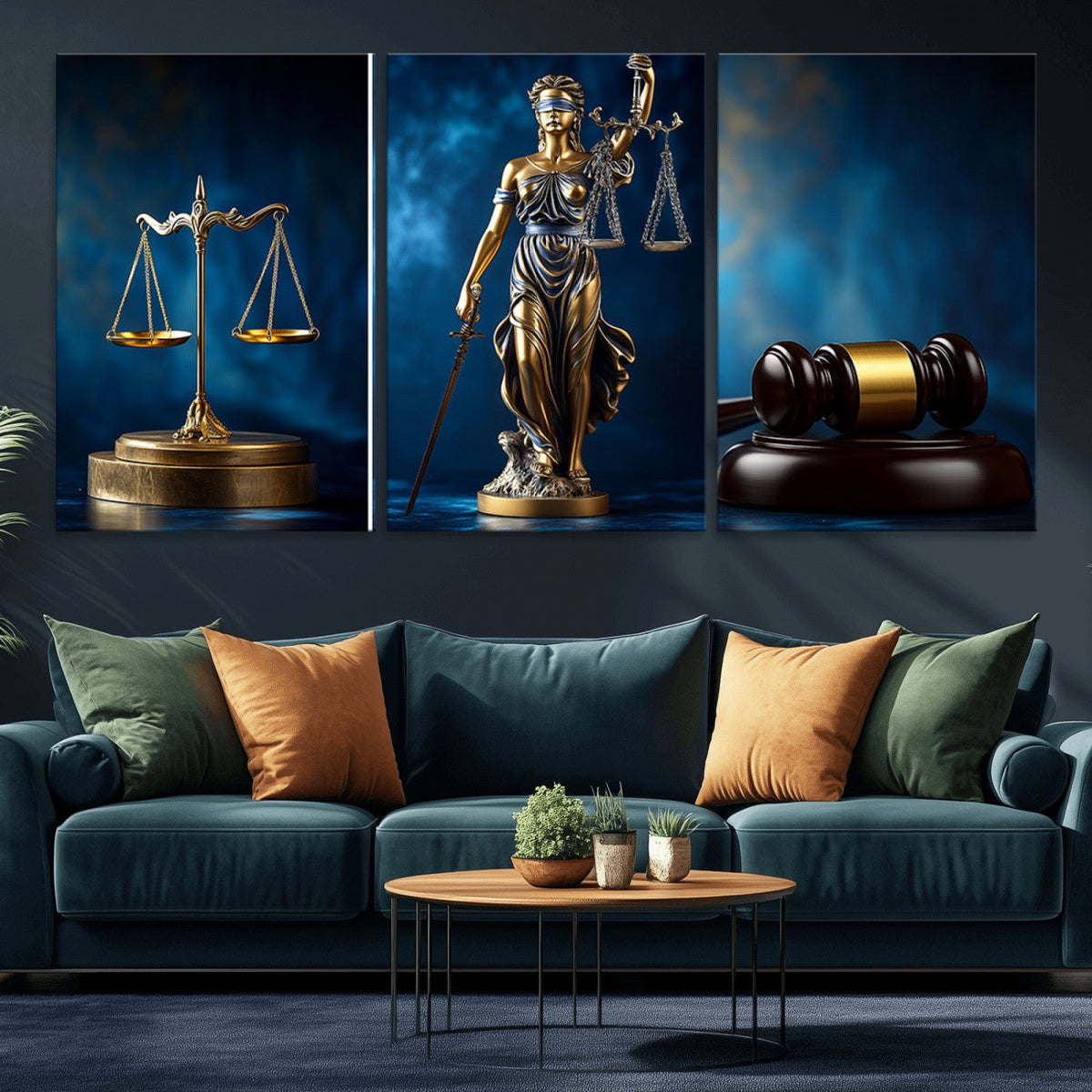 Justice Scales Statue Wall Art, Lady Justice Canvas Print