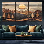 Wooden Mountain Layers Art | Rustic Pine Tree Landscape