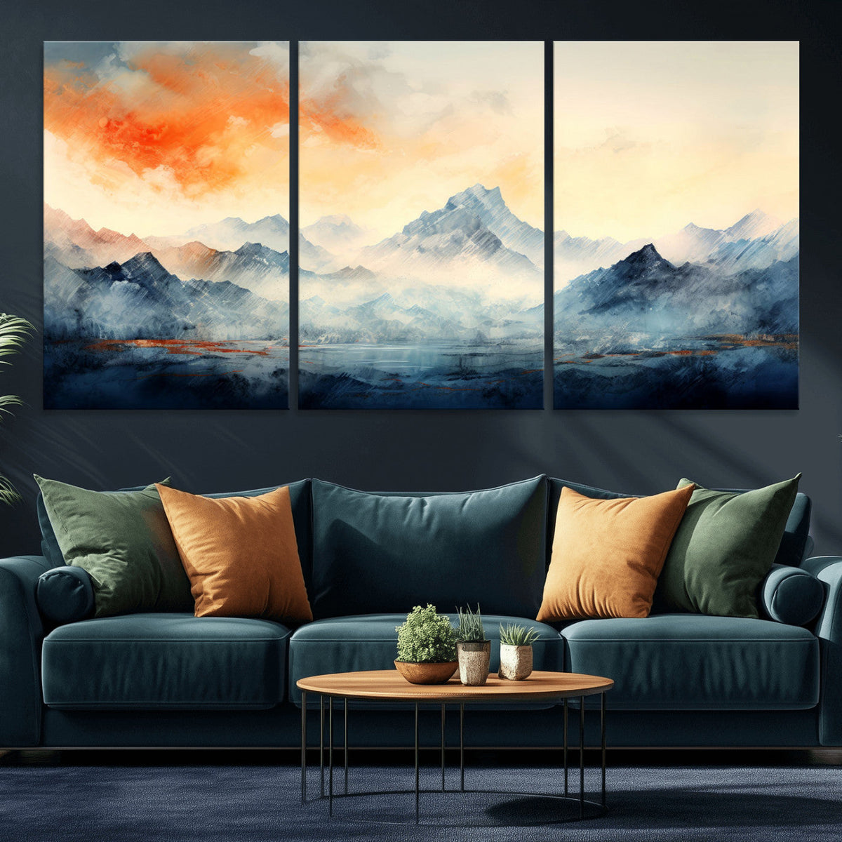 Warm Clouds Abstract Mountain Wall Art, Modern Landscape Canvas Print