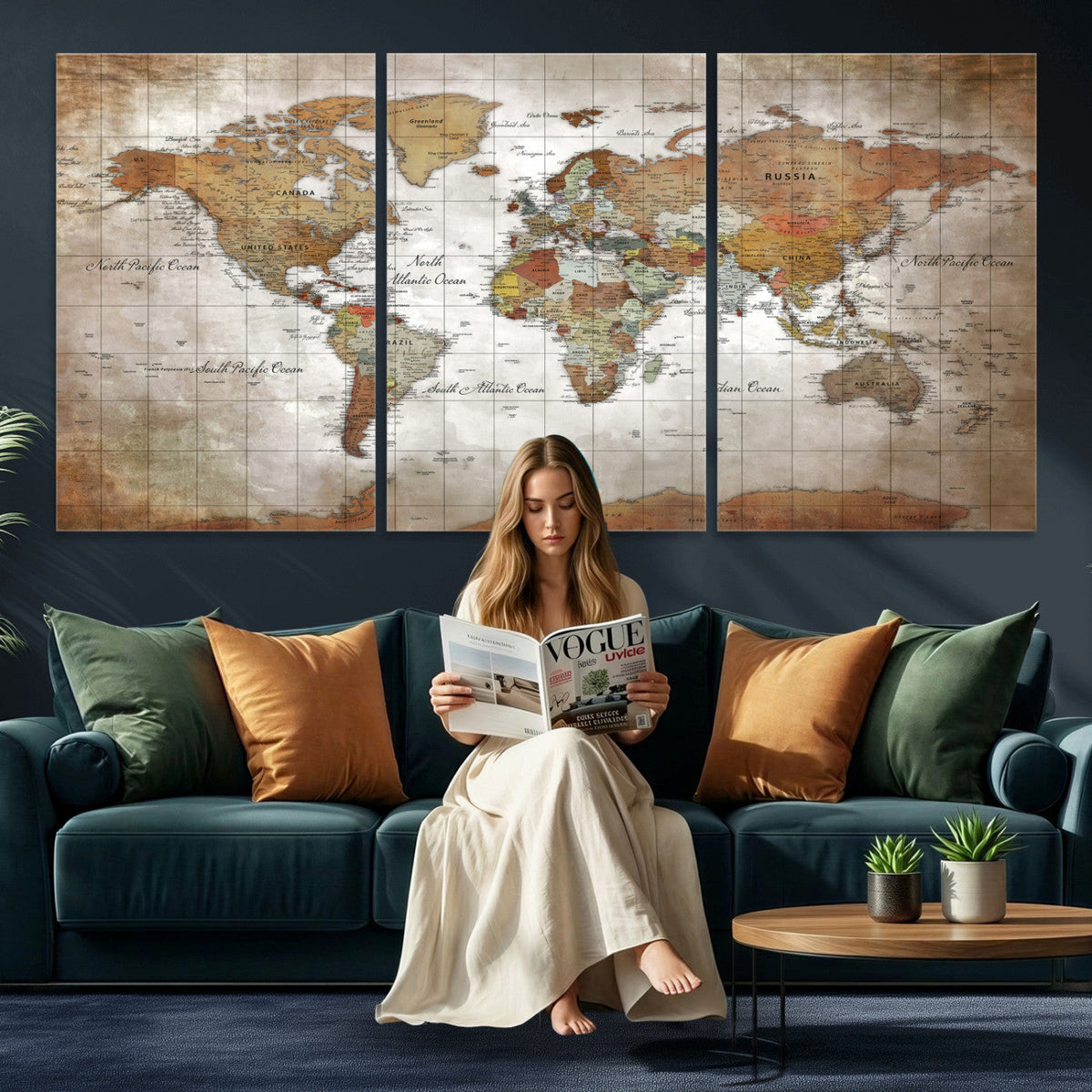 Vibrant Watercolor World Map Canvas Wall Art | Framed Travel Map