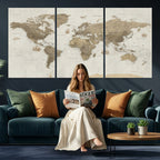 Detailed World Map Wall Art Canvas Print