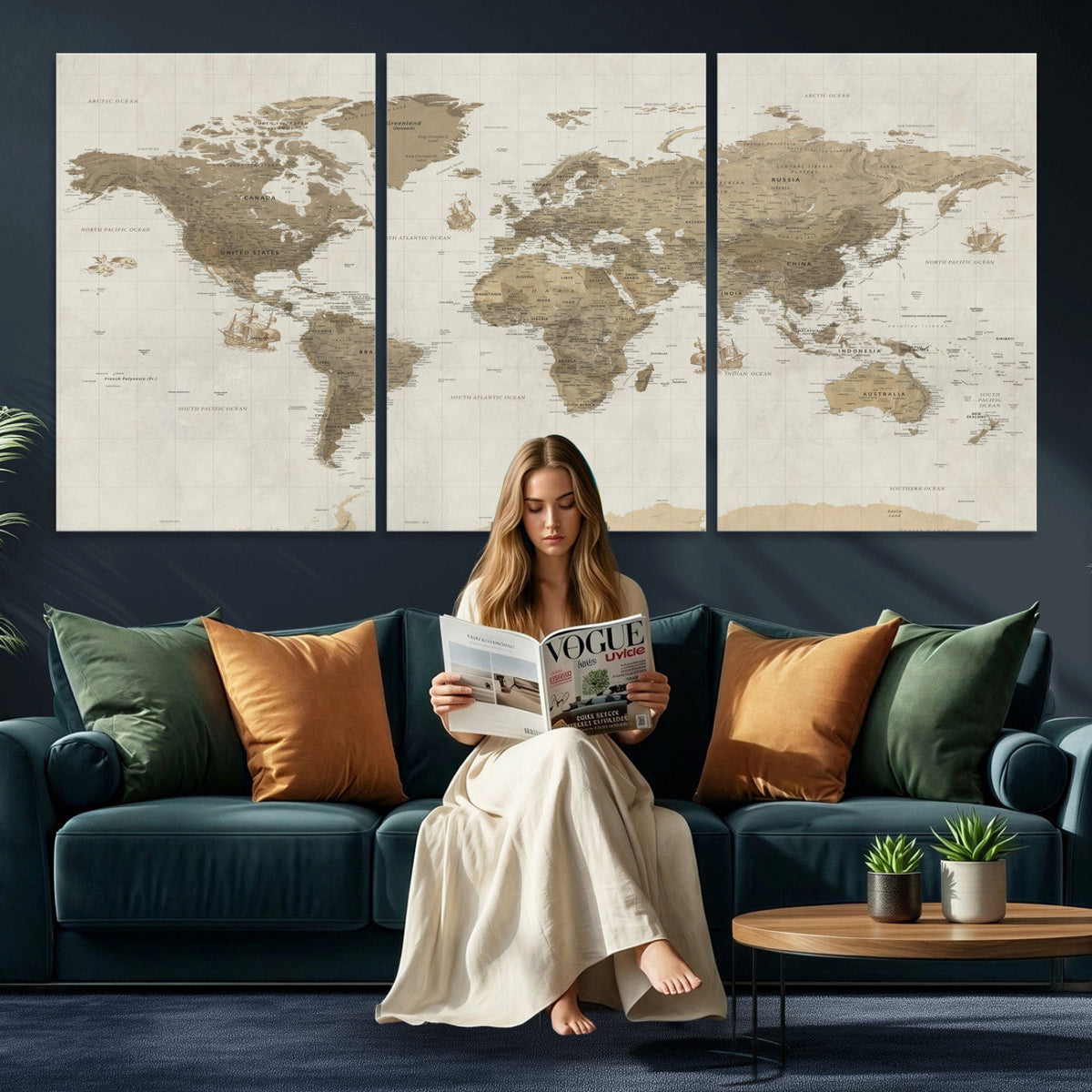 Detailed World Map Wall Art Canvas Print