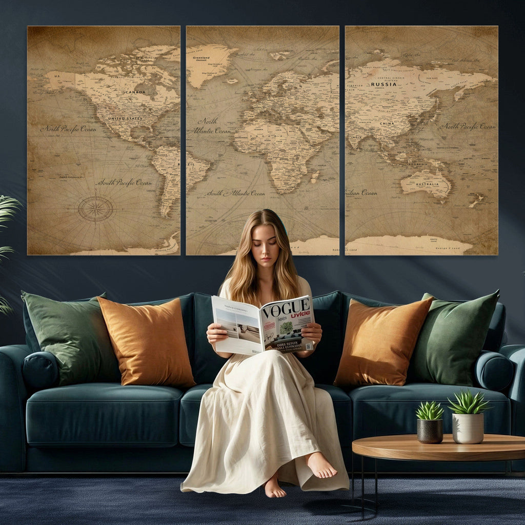 Dark World Map Canvas Print | Framed Travel Map Wall Art